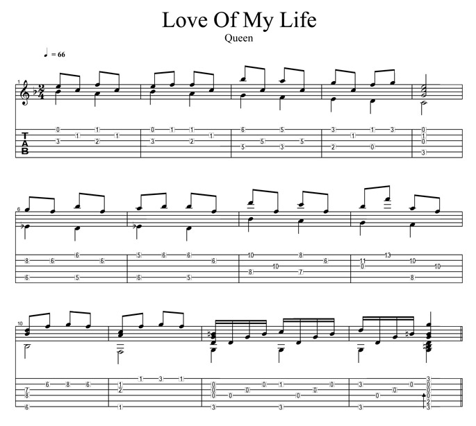 Quality TAB For The Song Love Of My Life From Queen